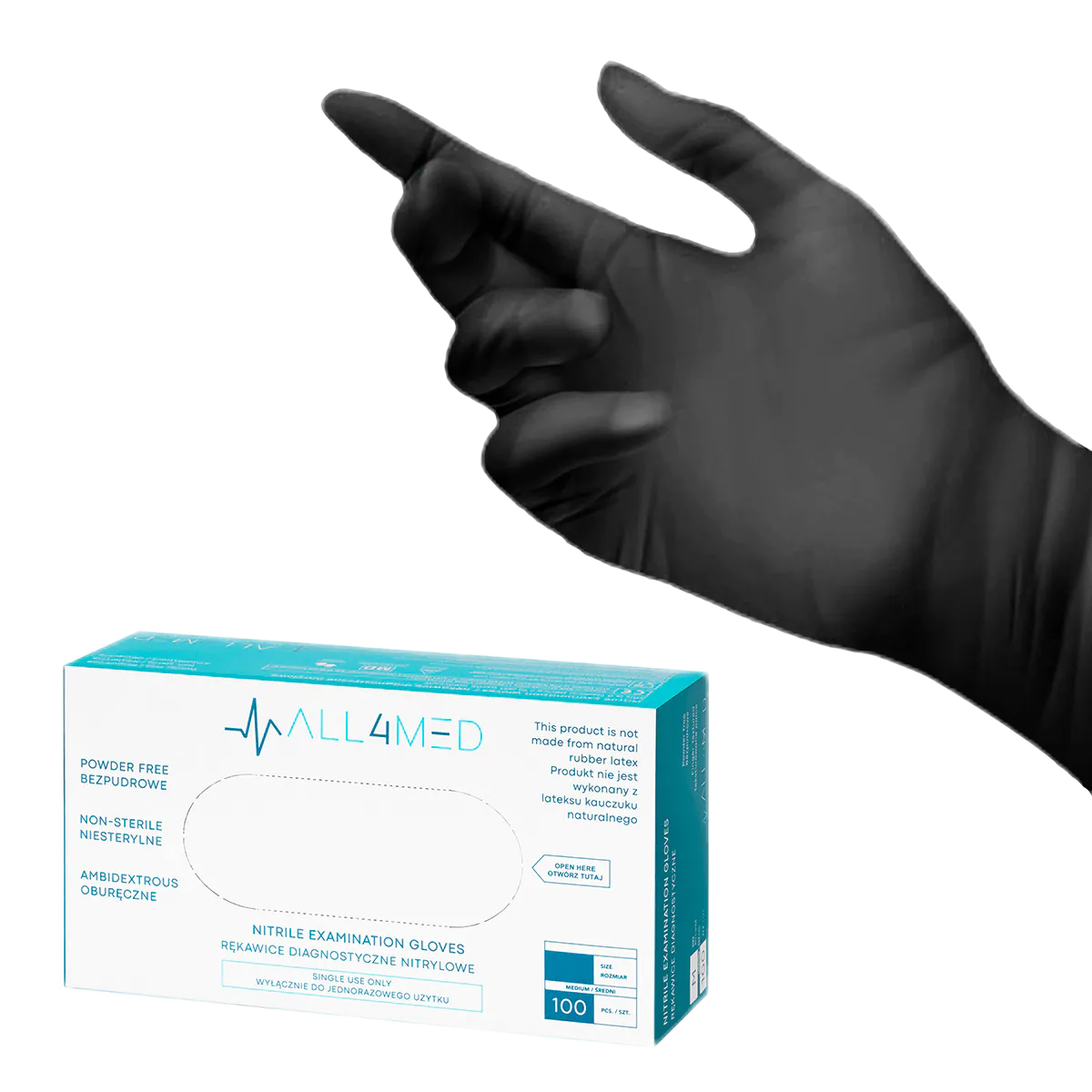 "All4med" vienkartinės nitrilinės pirštinės, juodos spalvos, S dydis