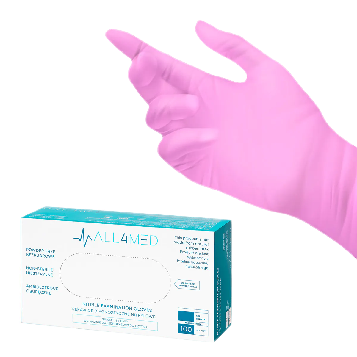 "All4med" vienkartinės nitrilinės pirštinės, rožinės spalvos, S dydis