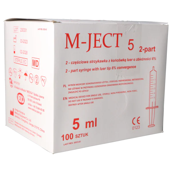Sterilūs 2- jų dalių švirkštai, luer, "M-JECT", 5 ml, 100 vnt.