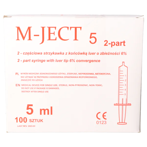 Sterilūs 2- jų dalių švirkštai, luer, "M-JECT", 5 ml, 100 vnt. - Image 3